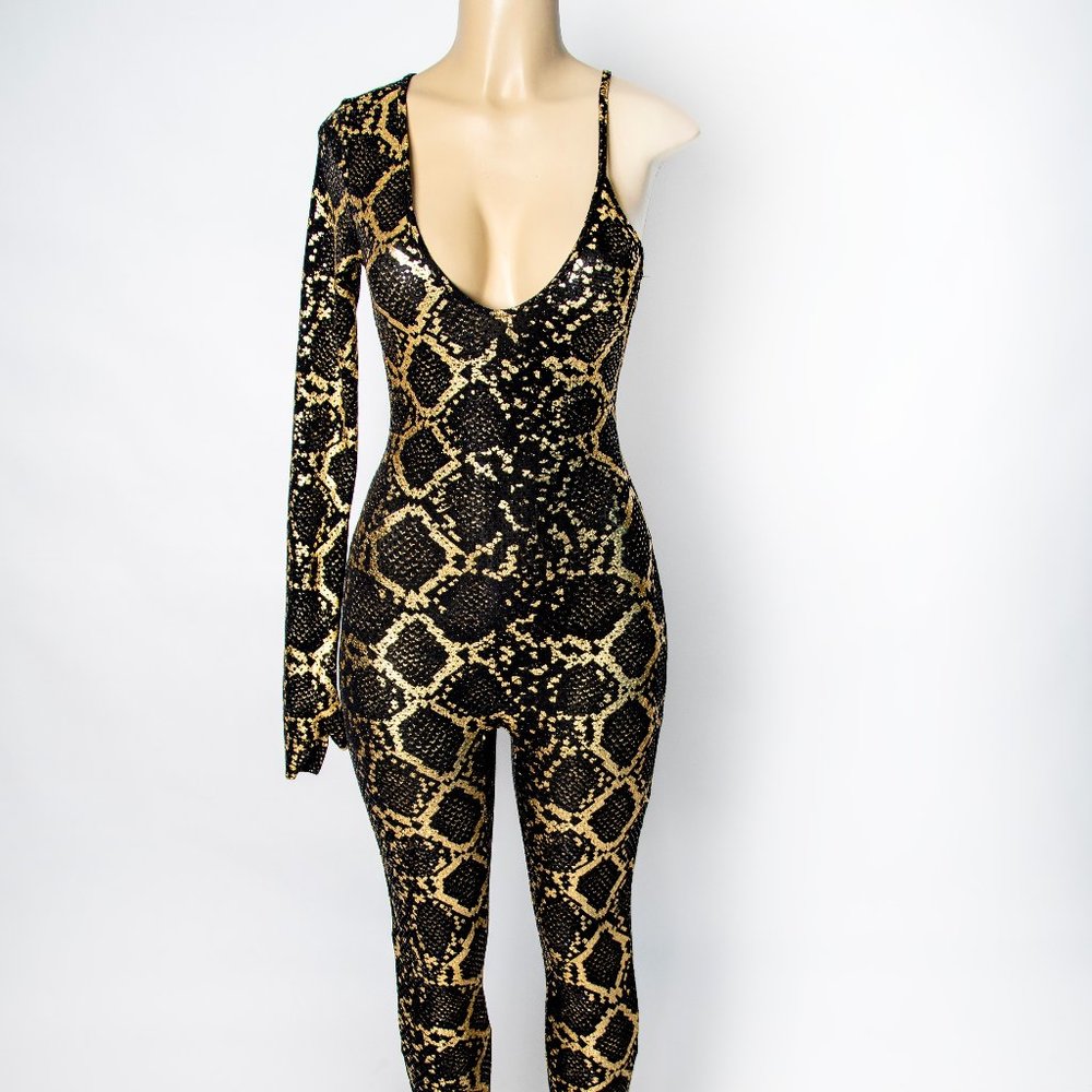 Black and Gold One Sleeve Jumpsuit